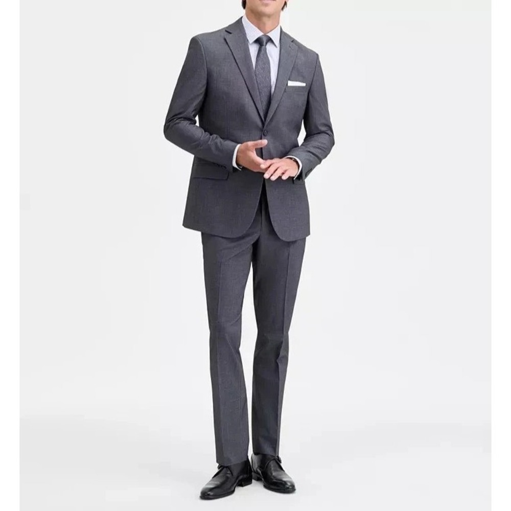 Dkny Mens Modern fit 2 Piece Suit 36R 29W 32L Black White Birdseye